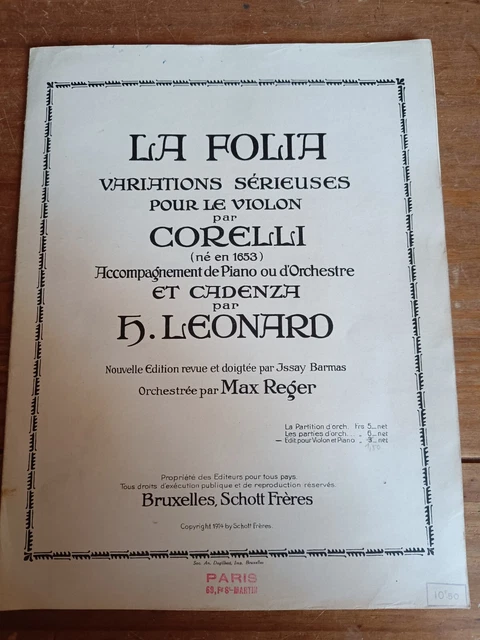 La Folia variations sérieuses pour le violon par Corelli et Cadenza . H. LEONARD