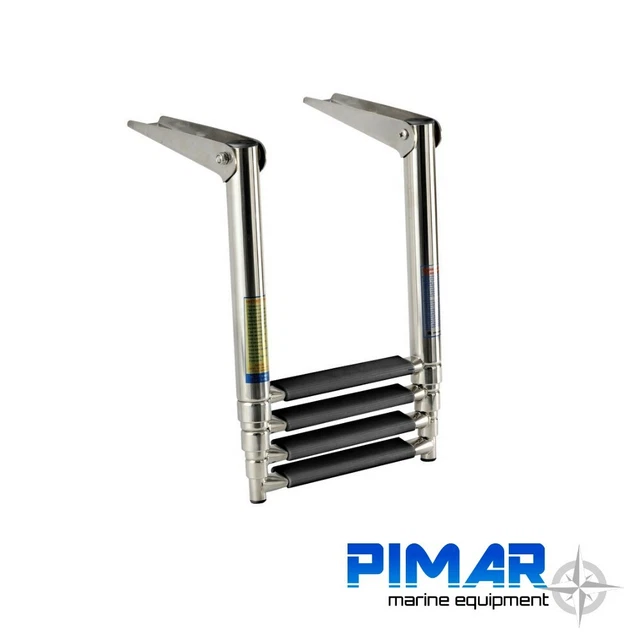 Scaletta Inox Ribaltabile Telescopica 4 Gradini Cm.115X30 Per Gommone Barca