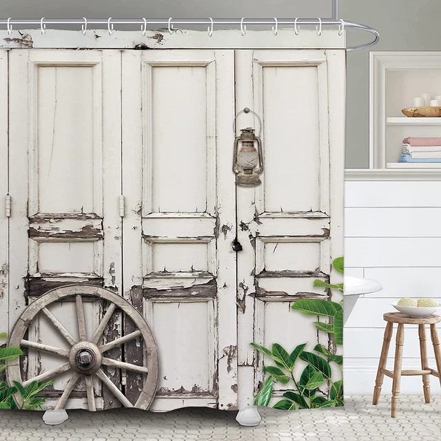 Barn Door Rustic Bathroom Shower Curtain 60W by 71H Inch Farmhouse Wooden Vintag