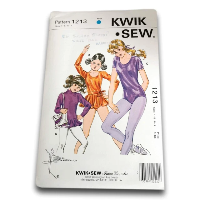 Kwik Sew 1213 Girls Gymnastic Leotard Pattern Size 4 to 7 Pattern Sealed Uncut