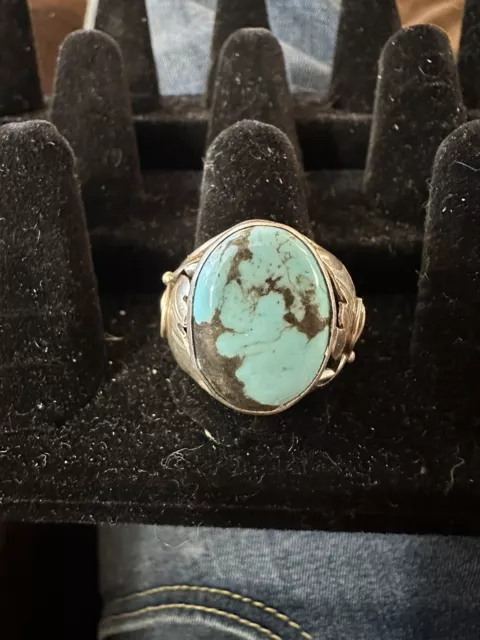 Men’s Navajo Signed S. Ray Sterling Silver Turquoise Sz 12.5 Ring