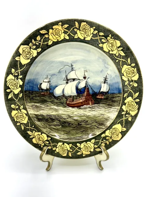 Antique Royal Doulton Series D2677 Galleons Luster Cabinet Plate Nautical Boat
