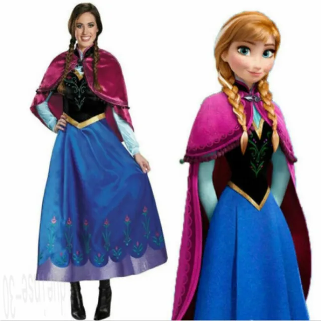 Costume Anna Frozen Regina delle Nevi Blu Cosplay Fantasia Abiti da Danza Festa di Halloween