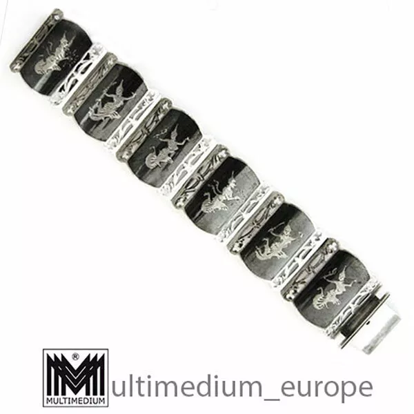 Armband Siam Niello Tula Sterling Silber 925 Emaille  30er 40er Jahre