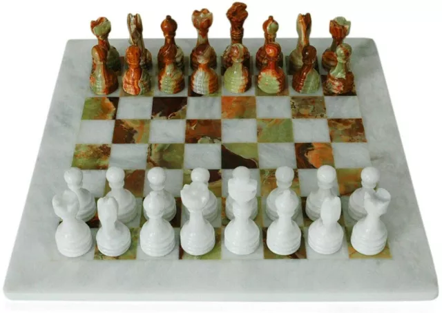 Scacchiera Classica da Tavolo Marmo Bianco Onice Verde Italian Chess Set 40cm