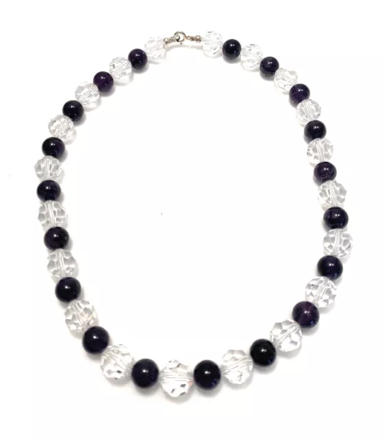Sterling Silver Amethyst & Clear Crystal Glass Necklace, 18 inches
