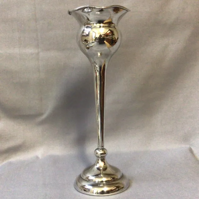 1922 Solid Silver 26cm (10”) Tall Posy Vase By Joseph Gloster Ltd.