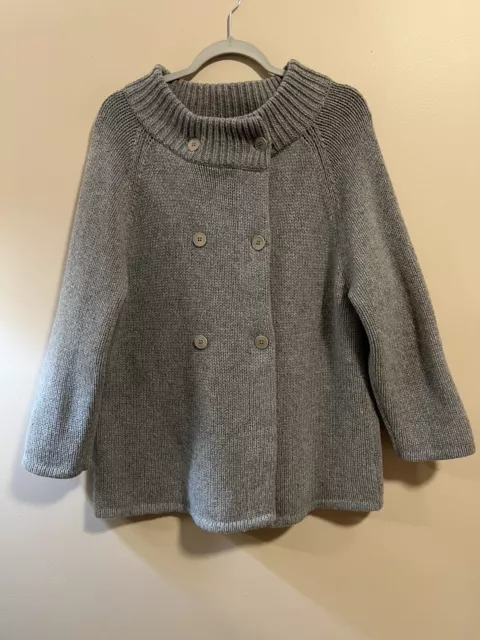 Talbots  Grey Wool Cashmere Blend Double Breasted Sweater Jacket Size L