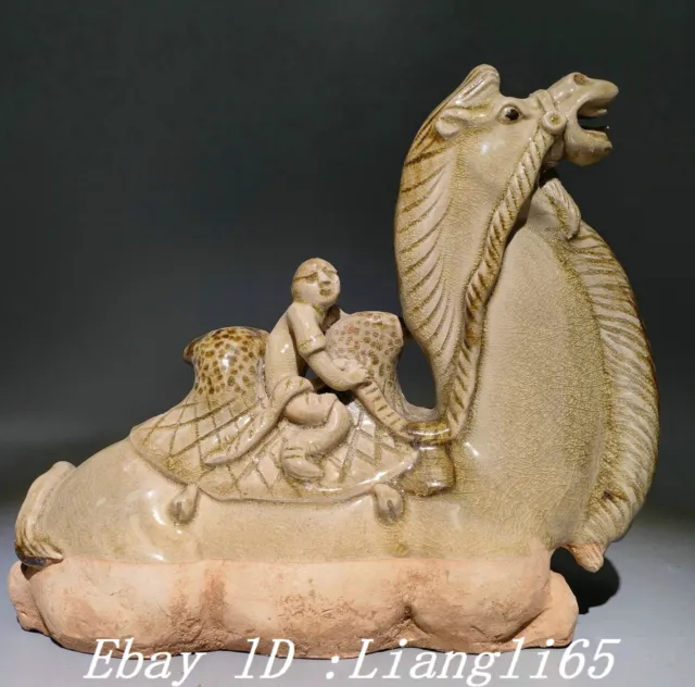 10.2" China Xiangzhou Ofen Porzellan Fengshui Kamel Tier Menschen Statue