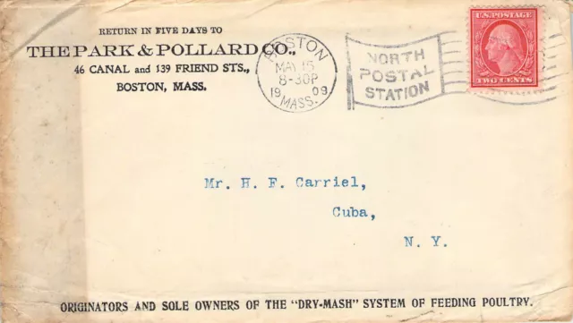 Park & Pollard Co Dry Mash System Boston Postal History Cover