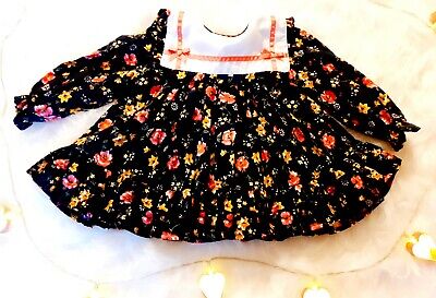 3 years Handmade Vintage style black winter dress with embellished collar