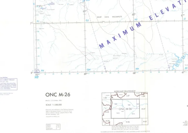 1975 BRAZIL, COLOMBIA, PERU Operational Navigation Chart ONC M-26 Ed 2 - 41"x57"