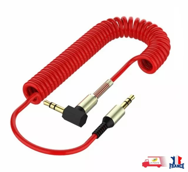 Câble audio Auxiliaire jack 3.5mm Enroulé Mâle/Mâle spirale AUX 1.5m Rouge