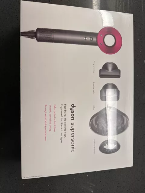 New Dyson Supersonic Hair Dryer Fuschia Pink/Iron W/Attachments Hd03 SEALED BOX