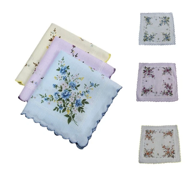 3x Fazzoletto Donna Vintage Fiori Floreali Unico Quadrato Tasca Hanky Donna