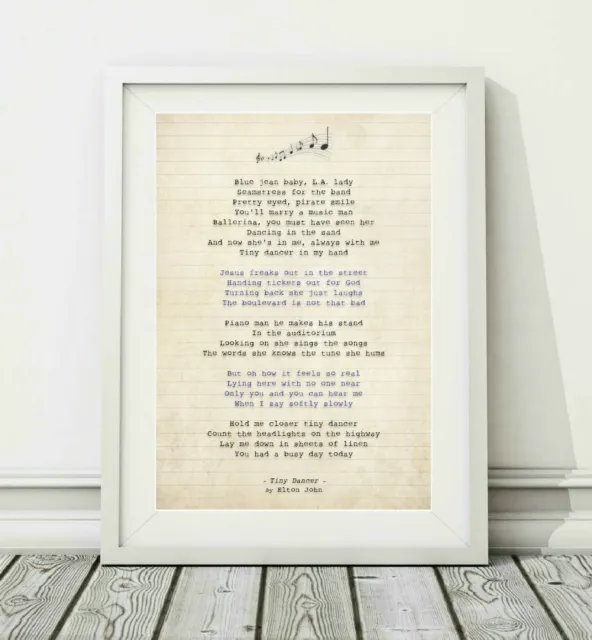 Elton John - Tiny Dancer (v.2) - Song Lyric Art Poster Print - Sizes A4 A3