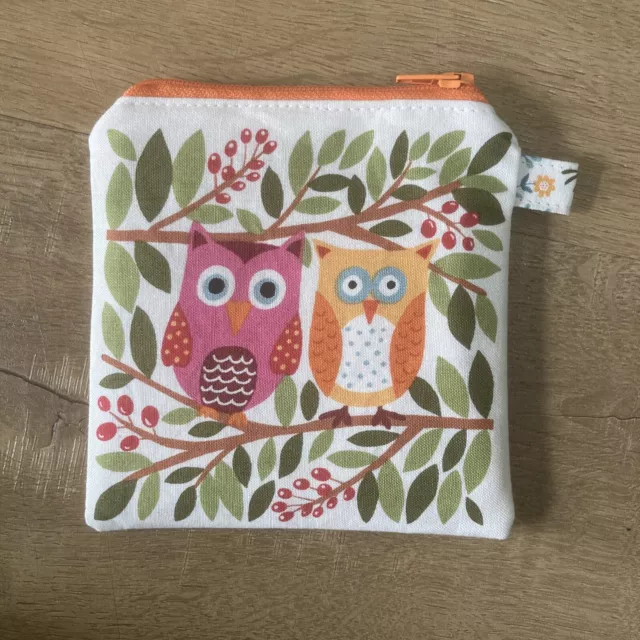 Handmade Fabric Purse Coins Cards Ear Pods Woodland Owls