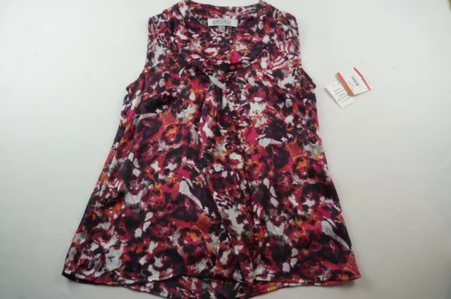 Kasper Women Red Purple White Polyester Sleeveless Floral Blouse NWT A413