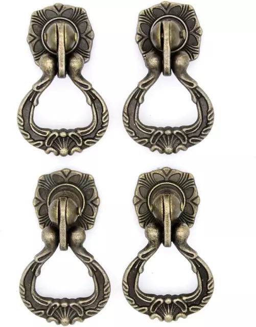 4 Pcs Vintage Antique Brass Pendant Ring Pulls Drop Handles Knobs with Single Mo