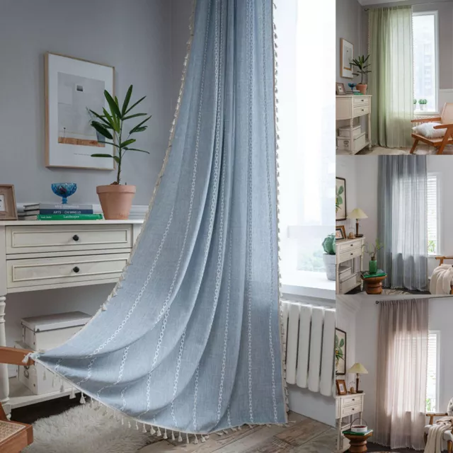 Curtain Valance Striped Living Beadroom Tassel Window Drape Panel Curtain Decor