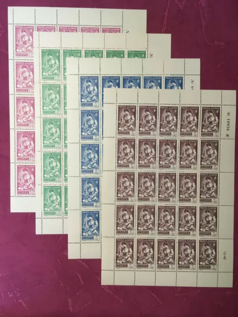 Lot des 4 feuilles de 25 timbres N° 205 --> 208 d'Algérie N**/NHL