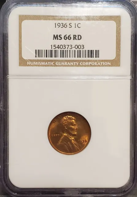 1936 S  Lincoln Head Cent  NGC  MS66 RD   Another Beautiful 30's Wheatie