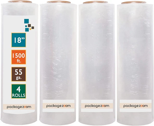 4 Rolls 18" X 1500 Ft Stretch Wrap Heavy Duty, Industrial Strength Shrink Wrap,