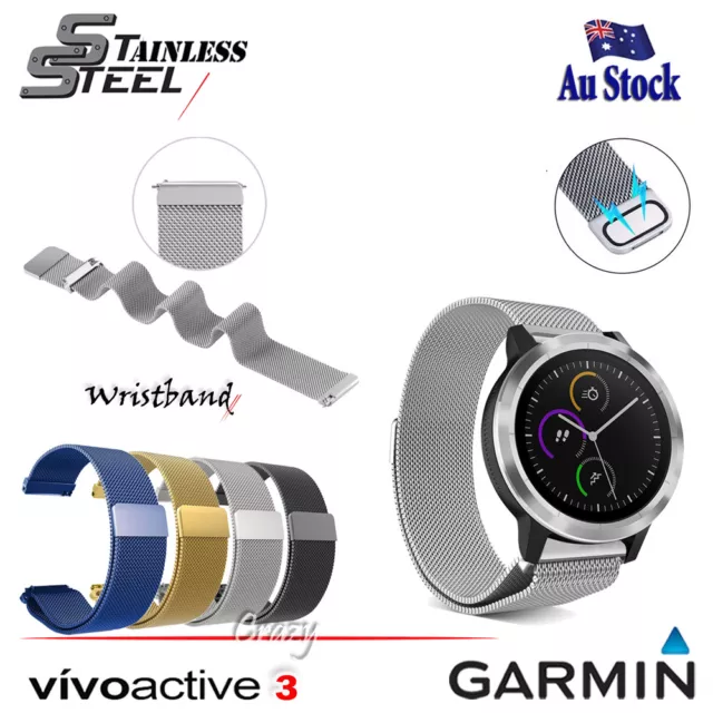 Replacement Magnetic Milanese Band Strap For Garmin Vivoactive 3 Smart Watch