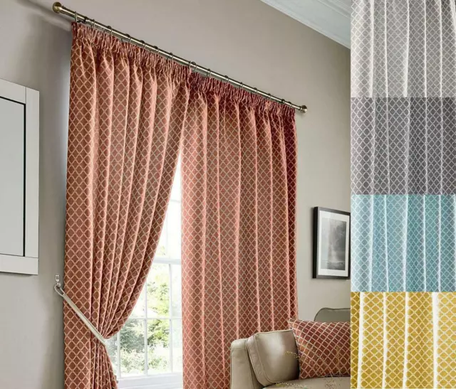 1 Pair Of COTSWOLD Soft Jacquard Fully Lined 3" Pencil Pleat Header Curtains