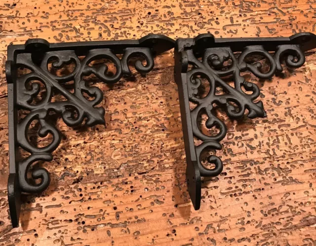 LOT of SIX (6) Black SMALL Victorian Style Scrolls Cast Iron Shelf Brackets