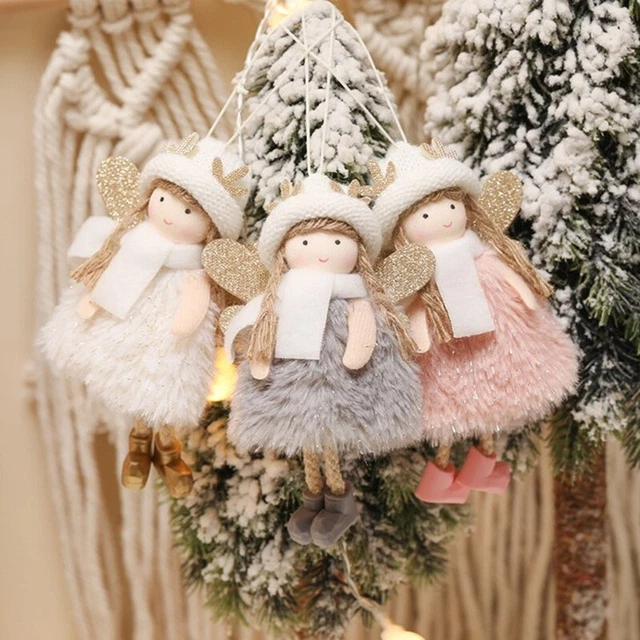 Christmas Ornament Angel Antlers Plush Doll Pendant Xmas Tree Hanging Decora ~F6