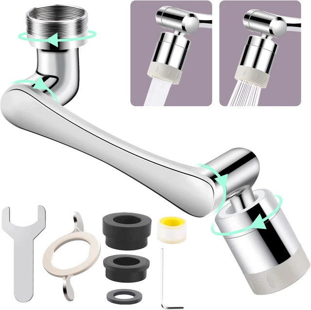 Prolunga Per Rubinetto Girevole 1440&deg; - 2 Modalit&agrave; Flusso, Per Cucina E Bagno, Filettatura 22/24mm