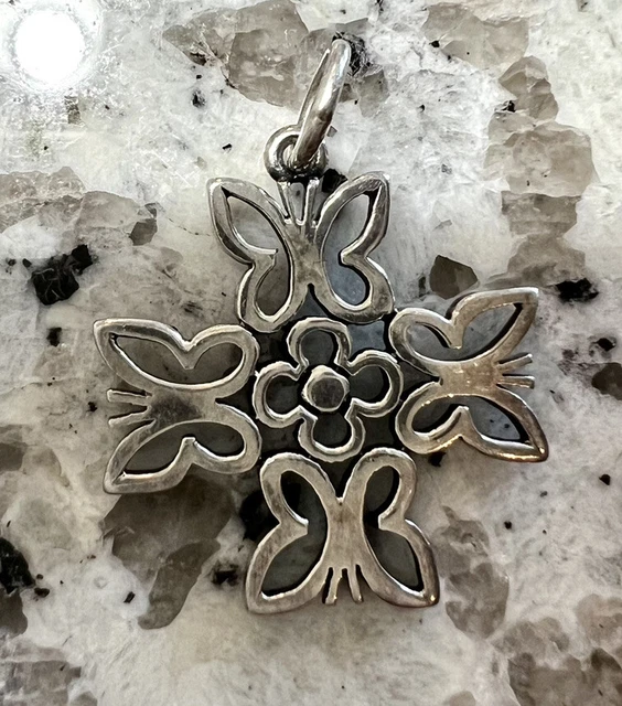 RETIRED JAMES AVERY Butterfly Flower Cross Pendant Charm Sterling