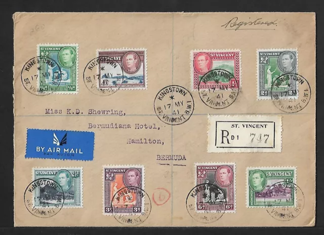 St Vincent Kingstown To Bermuda Air Mail Regsitered Cover 1941