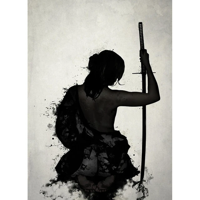 Tableau Toile Samouraï Guerre Bataille Japon - 50x70 Cm - Déco Murale Art Martial - Neuf