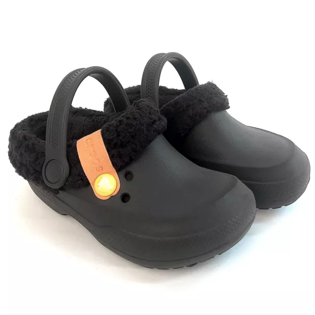 Crocs Kids C 10-11 Shoe Brown Furry Fuzzy Lined Slip On Clog Strap Faux Fur 🐊
