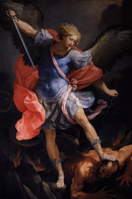 Guido Reni - Archangel Michael Tramples Satan (1635) - Painting Poster Print Art