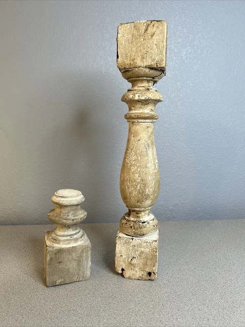 Antique Set of 2 Spindles 2x16 Shabby White Chippy Farmhouse Reclaimed Wood