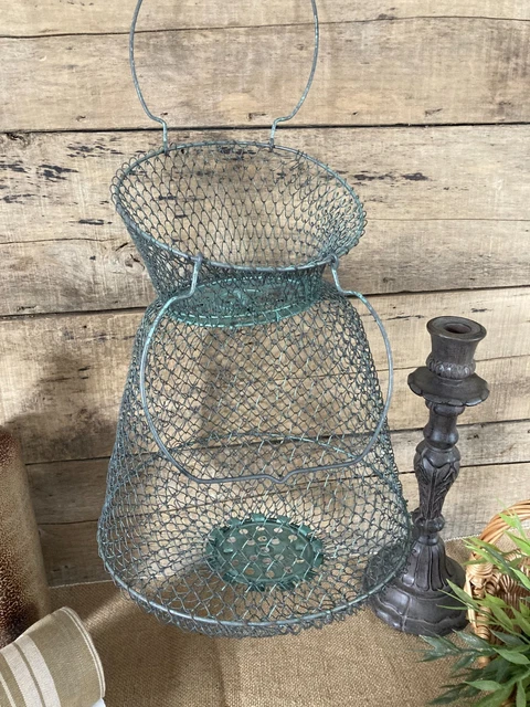 Ancienne Bourriche / Nasse à Poissons Métallique – Verte – Vintage France