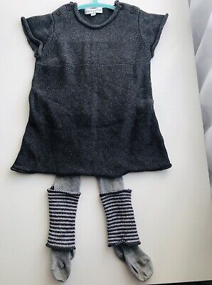 Vertbaudet girls outfit - knitted dress tunic/tights/leg warmers age 12 months