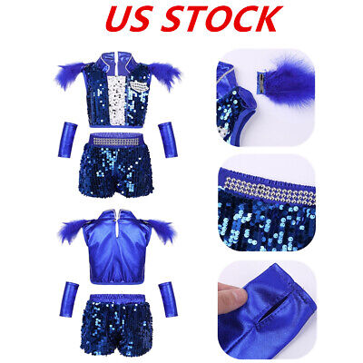 US Toddlers Girls Jazz Dance Outfits Boy Hip-Hop Sequined Performance Dancewear