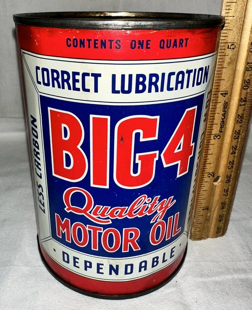 Antique Big 4 Motor Oil Tin Litho 1Qt Can Gas Service Station Car Auto Antique Big 4 Motor Oil Tin Litho 1Qt Can Gas Service Station Car Auto