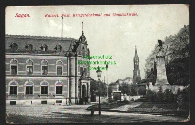 143926 AK Sagan Zagan Kais. Post Kriegerdenkmal Gnadenkirche 1915 Feldpost