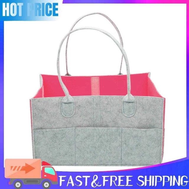 Multi-function Baby Diaper Bag Felt Nappy Storage Basket Handbag (Pink)