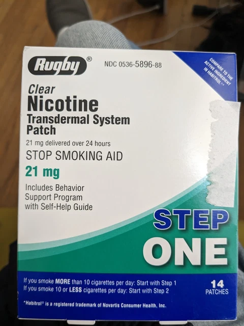 Sistema de parches de nicotina transparente de rugby 21 mg 14 parches paso 1 exp2025+