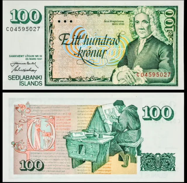 1981-85 Republic of Iceland 100 Kronur Banknote, Árni Magnússon, Uncirculated