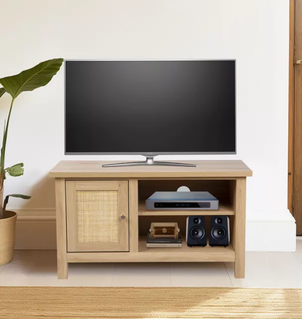 Small Oak Effect TV Stand with Compartment and Open Storage | Storage Cupboar...