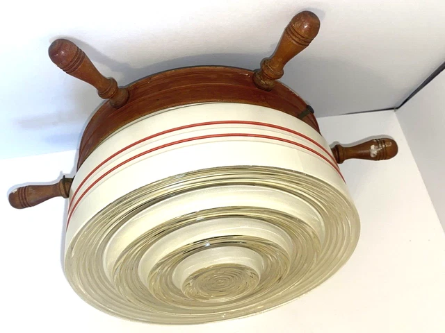 Vintage Art Deco Ships Wheel Nautical Design Light Ceiling Fixture
