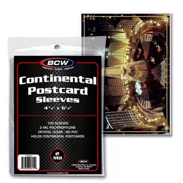 (300) - 3 PACKS BCW Continental Size Postcard Sleeves Archival Quality No PVC