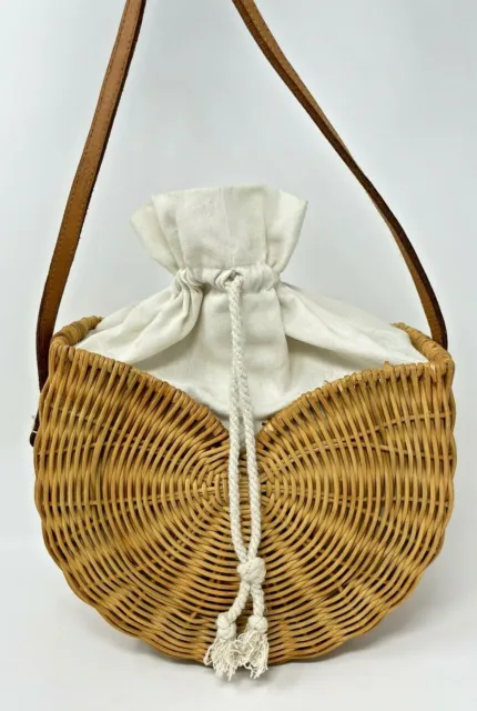 Straw Rattan Woven Purse Bag Beach Round Shoulder Hand Bag Crossbody Cloth Top